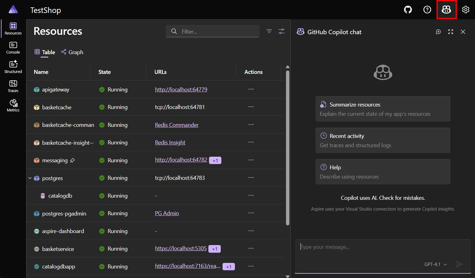 A screenshot of the dashboard with the GitHub Copilot button highlighted.
