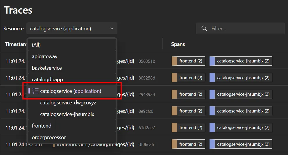 Filter by all instances of a resource