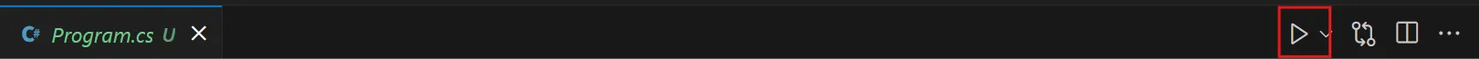 Screenshot showing the run button in the VS Code editor toolbar.